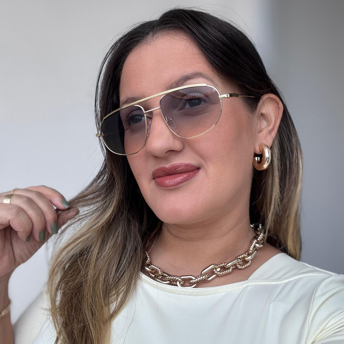 ÓCULOS DE SOL POLÔNIA - DOURADO DEGRADÊ AZULADO - 1633