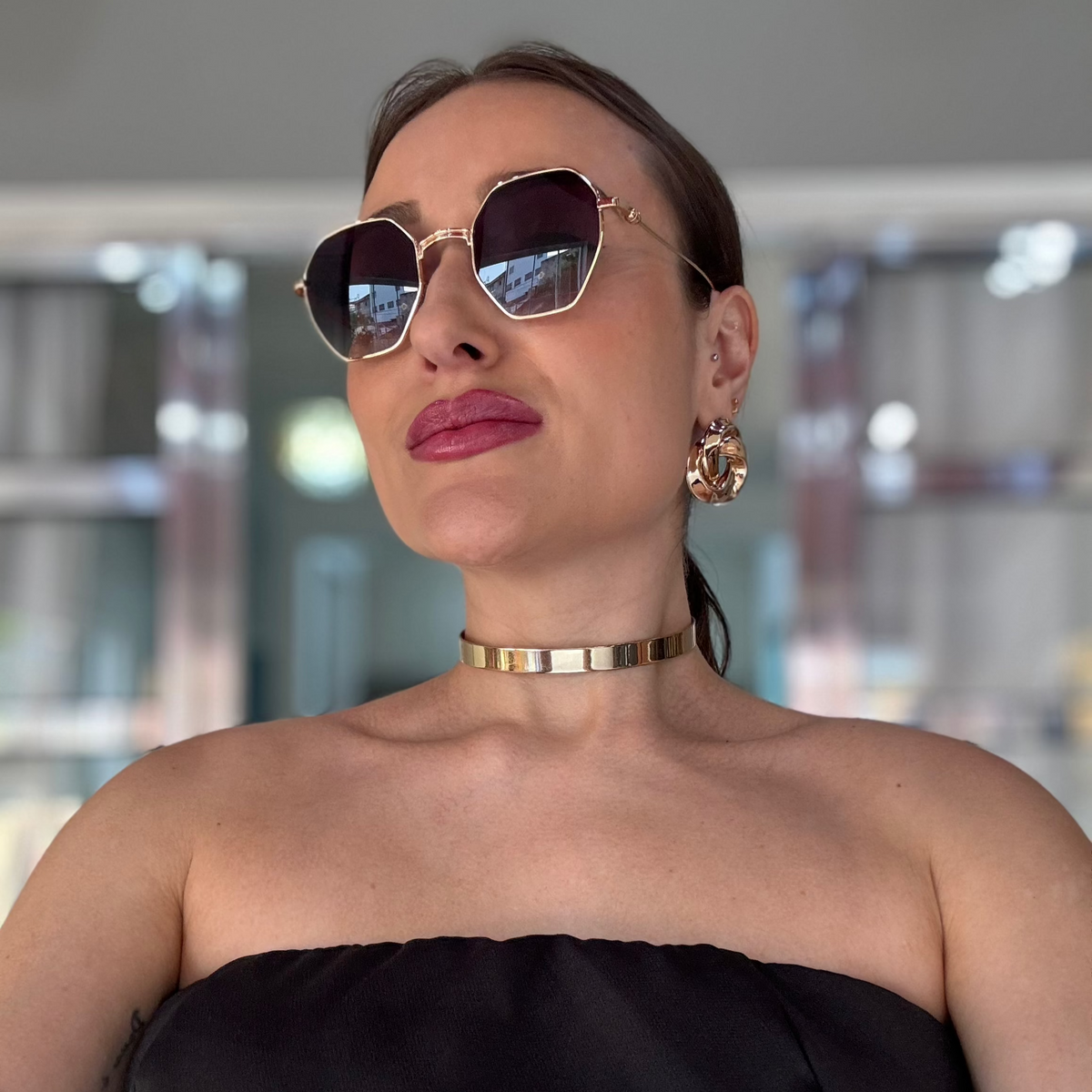 ÓCULOS DE SOL VIENA - HEXAGONAL DOURADO - 2045